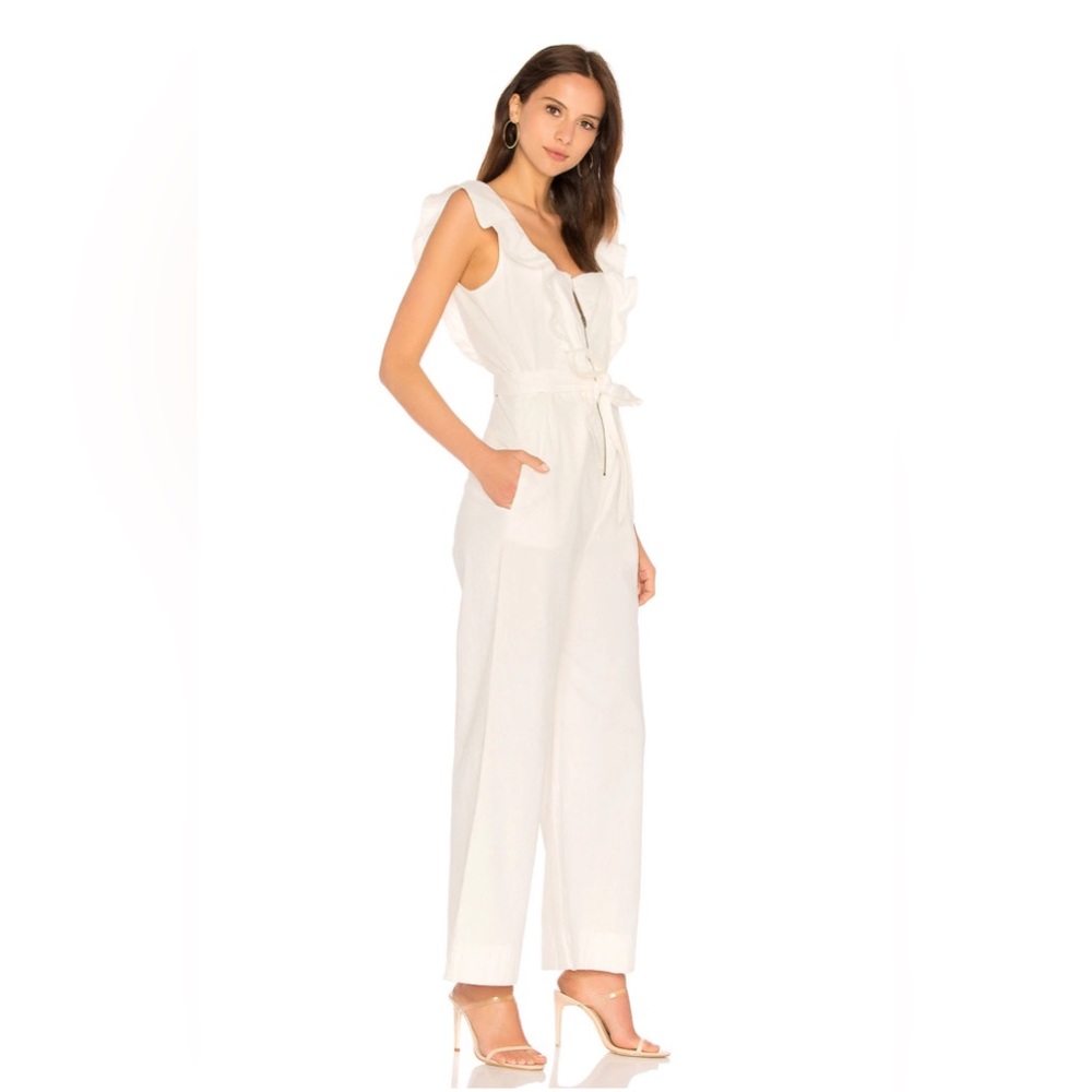 Free People Sun Valley Wide-Leg Jumpsuit w/Ruffles in Ivory White Size 12 - Picture 2 of 16